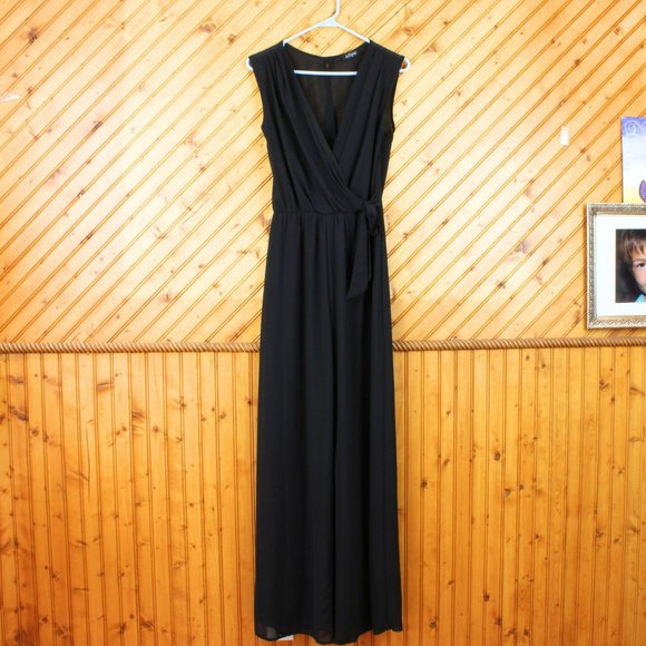 Eclipse Faux Wrap Jumpsuit Sash Waist Lined Small Black Sleeveless Formal D153 - Picture 3 of 9